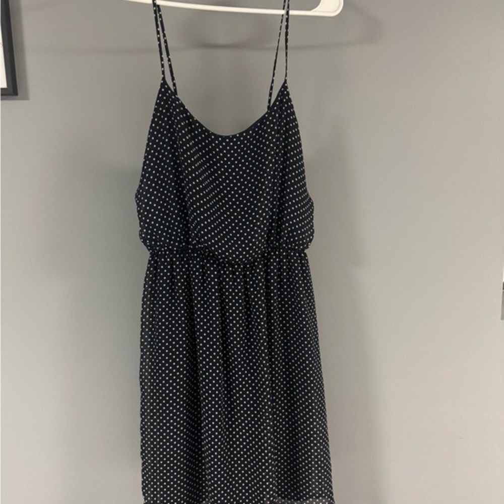 Francesca's Navy Blue Polka Dot Spaghetti Strap Sundress Women's Med Nautical‎
